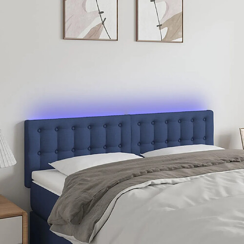 vidaXL Tête de lit à LED Bleu 144x5x78/88 cm Tissu