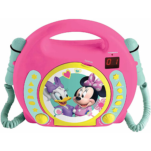 Lexibook Lecteur CD pour enfant avec 2 microphones à piles Disney Junior Minnie Mouse rose