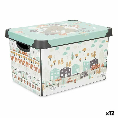 Kipit Boîte de rangement avec couvercle Enfant Route Plastique 17 L 27,5 x 22 x 36,5 cm (12 Unités)