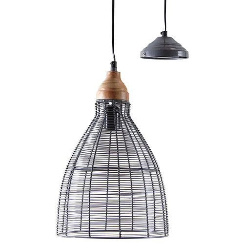 Aubry Gaspard Lampe suspension en métal laqué gris et bois Cloche.