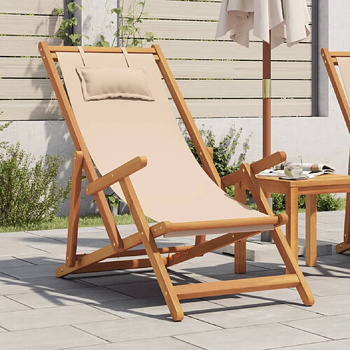 vidaXL Chaise pliable de plage beige bois massif d'eucalyptus et tissu