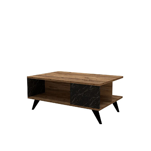 Toilinux Table basse effet bois et Marbre L.90 cm - Marron