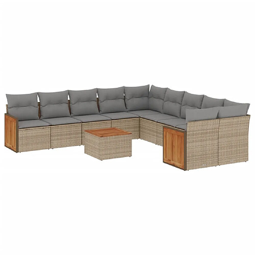 Maison Chic Salon de jardin 11 pcs avec coussins | Ensemble de Table et chaises | Mobilier d'Extérieur beige résine tressée -GKD35642