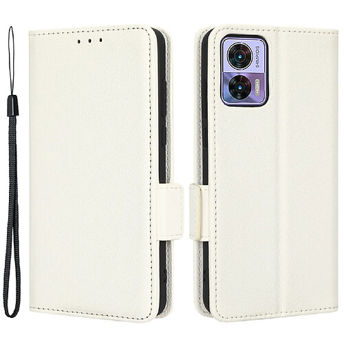 Etui en PU texture litchi, fermoir magnétique double, anti-chocs avec support pour votre Motorola Edge 30 Neo 5G - blanc