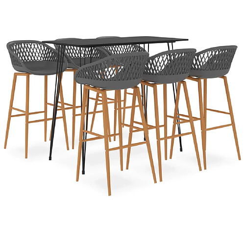 vidaXL Ensemble de bar 7 pcs Noir et gris