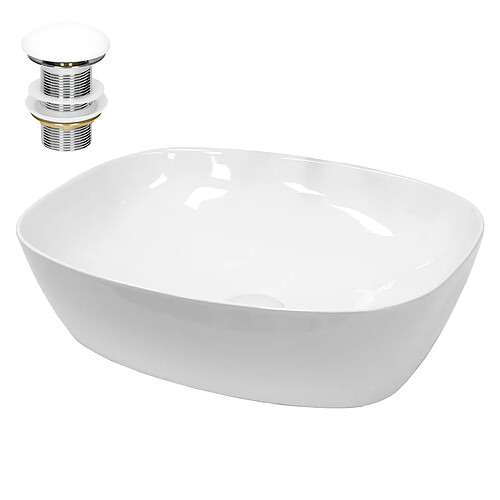 Ecd Germany Lavabo forme ovale 505x385x135 mm, blanc, céramique - incl. set d'évacuation sans trop-plein