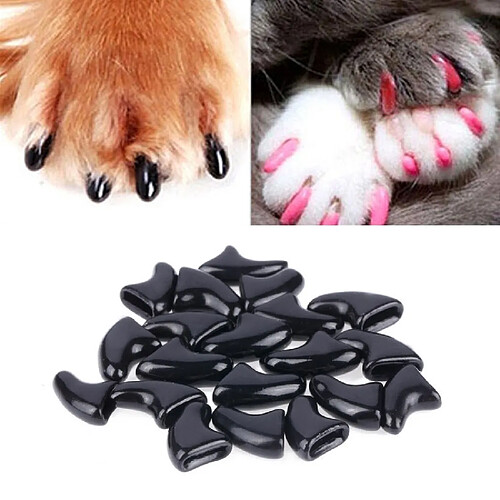 Wewoo 20 PCS Silicone Soft Cat Nail Caps / Griffe de patte de chat / Protecteur d'ongle pour animal de compagnie / Cache-ongle de chatTaille L Noir