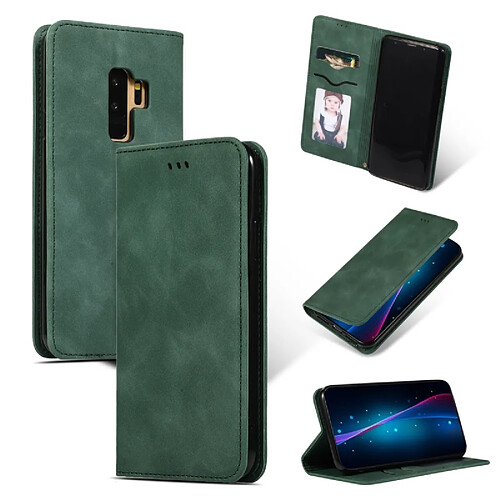 Wewoo Housse Coque Étui en cuir avec rabat horizontal magnétique Business Skin Feel rétro pour Samsung Galaxy S9 Plus vert armée