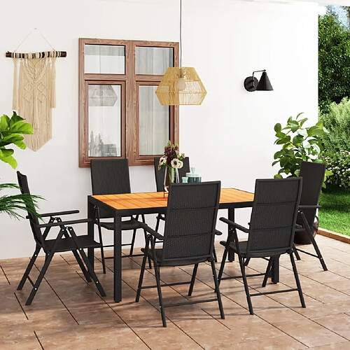 Salle à manger de jardin 7 pcs,Table et chaise à dîner Noir et marron -MN29340