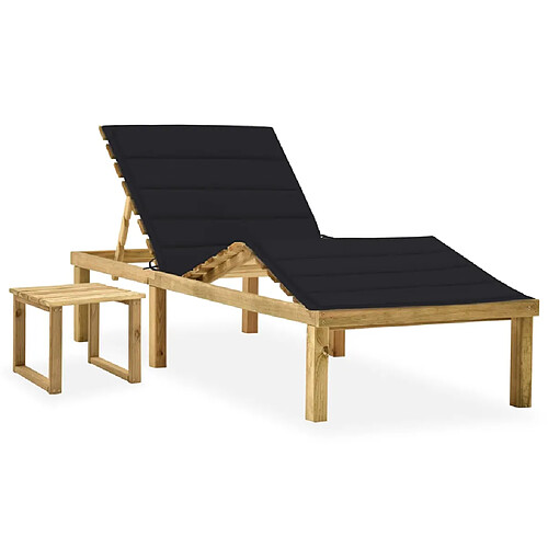 vidaXL Chaise longue de jardin avec table et coussin Pin imprégné