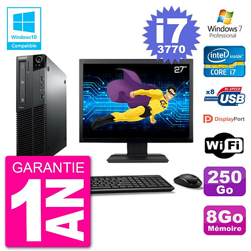 PC Lenovo M82 SFF Ecran 27" i7-3770 RAM 8Go Disque 250Go Graveur DVD Wifi W7 · Occasion