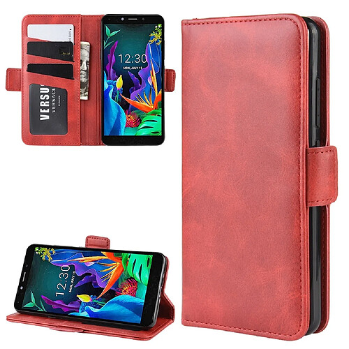 Wewoo Housse Coque Pour LG K20 2019 Double boucle Crazy Horse Business Holster de téléphone portable avec fonction de support de portefeuille de carte Rouge