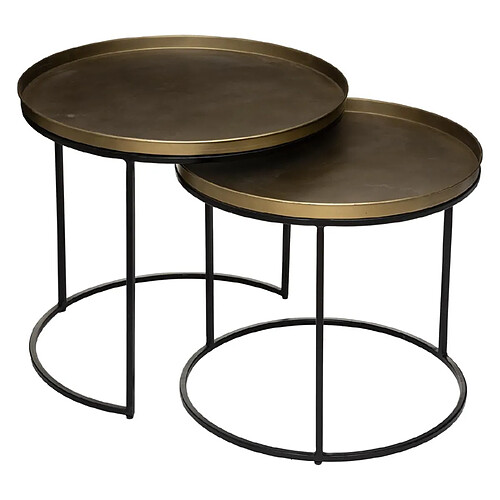 Pegane Lot de 2 tables gigogne en métal coloris noir et doré