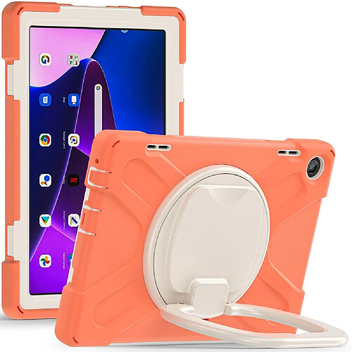 Coque en silicone anti-chute avec poignée et béquille rotative pour votre Lenovo Tab M10 (Gen 3) TB-328FU/TB-328XU - orange