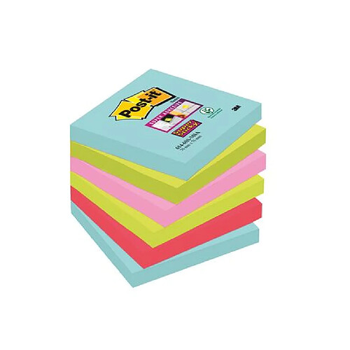 Notes couleurs Miami Super Sticky Post-it 76 x 76 mm - Bloc de 90 feuilles - Lot de 6