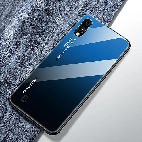 Wewoo Coque Pour Galaxy M10 Gradient Color Glass Case Blue