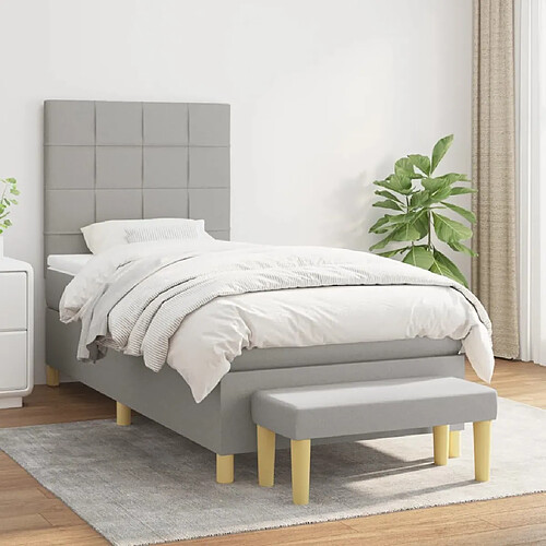 Maison Chic Lit Adulte - Lit simple Lit à sommier tapissier et matelas moelleux - Meuble de Chambre - Gris clair 90x190 cm Tissu -MN42905