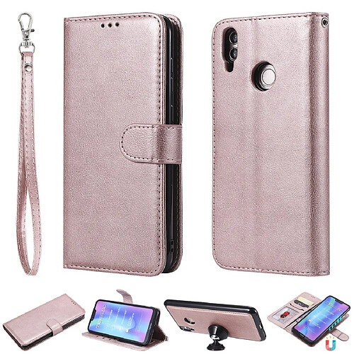 Wewoo Housse Coque Pour Huawei Honor 8C Étui de protection à rabat horizontal de couleur unie avec support et fentes cartes et portefeuille et cadre photo et lanière or rose