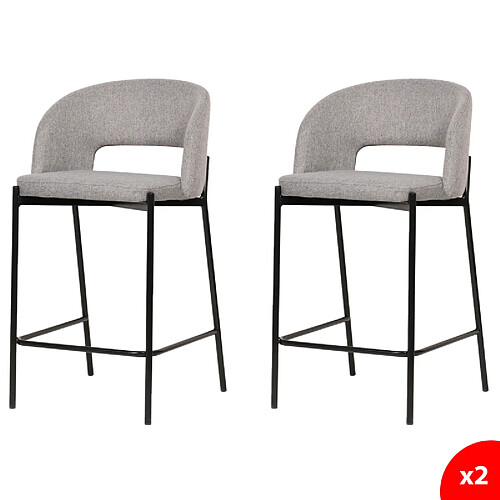 Secury-T Lot de 2 chaises de bar, tabourets tissus gris - pieds en métal noir - KRISTEN