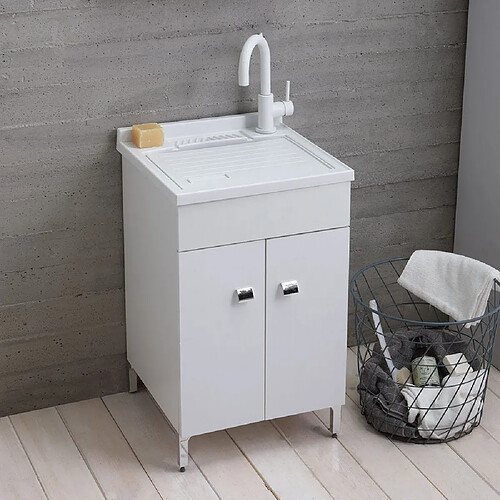 Kiamami Valentina LAVOIR DE BUANDERIE 50X50 CM AVEC MEUBLE BLANC ET PLANCHE INCLUSE