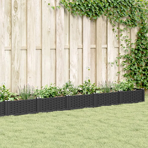 vidaXL Jardinière avec piquets noir 362,5x42,5x28,5 cm PP