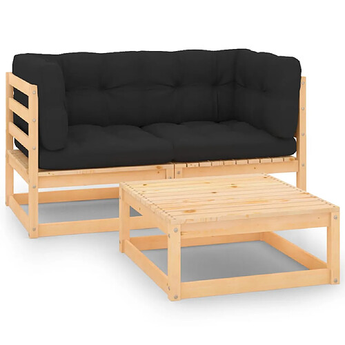 vidaXL Salon de jardin 3 pcs avec coussins Bois de pin massif