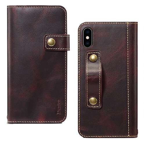 Wewoo Housse Coque Pour iPhone XR Denior Oil Wax Cowhide DK Bouton magnétique Étui à rabat horizontal en cuir avec support et fentes cartes et portefeuille rouge foncé