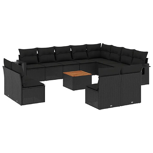 Maison Chic Salon de jardin avec coussins 13 pcs, Ensemble Tables et chaises de jardin, noir résine tressée -GKD980080