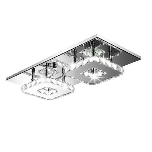 Stoex Blanc Plafonnier en Cristal Miroir Acier Inoxydable Double Tête Moderne LED Luminaire Lustre Eclairage Salon Chambre Couloir Entrée