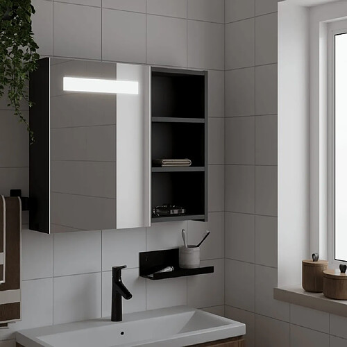 vidaXL Armoire de salle de bain à miroir avec LED noir 60x13x52 cm