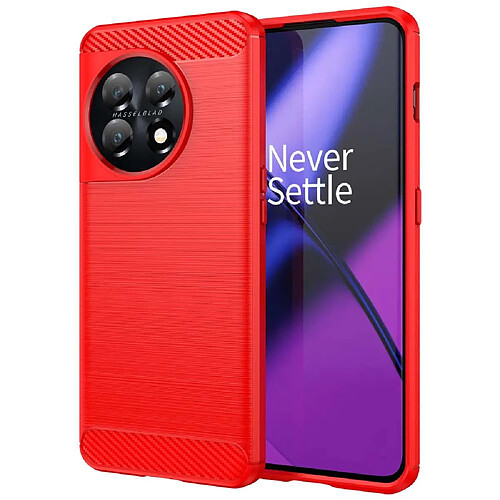 Htdmobiles Coque pour OnePlus 11 5G - housse etui silicone gel carbone + verre trempe - ROUGE