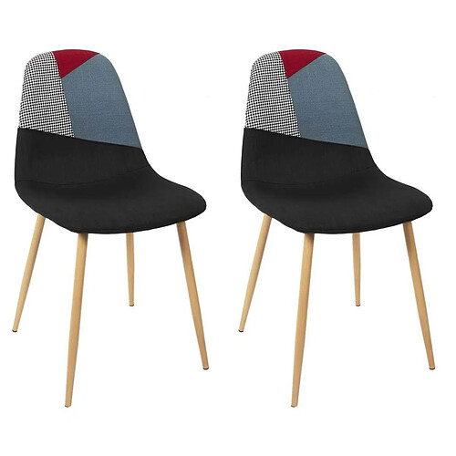 The Home Deco Factory Chaises first patchwork en métal et textile (Lot de 2) Bleu et rouge.