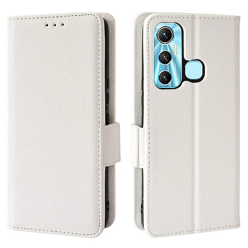 Etui en PU texture litchi, anti-rayures, anti-chocs avec support, blanc pour votre Infinix Hot 11/X662