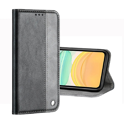 Wewoo Coque Etui à rabat pour ordinateur de bureau couleur solide avec coutures de iPhone 11 Business porte-cartes et emplacements cartes gris