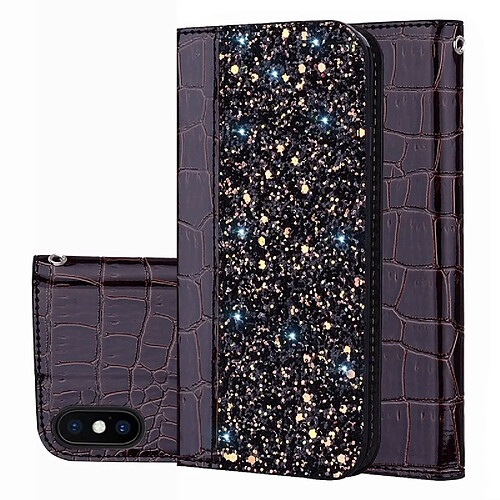 Wewoo Etui à rabat horizontal en cuir texturé avec texture paillettée et crocodile pour iPhone X / XS, avec emplacements pour cartes et support (Noir)