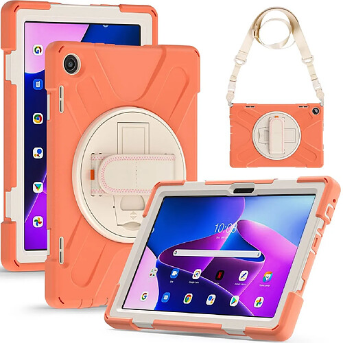 Coque en silicone anti-chocs avec dragonne, béquille et bandoulière pour votre Lenovo Tab M10 (Gen 3) TB-328FU/TB-328XU - orange