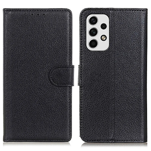 Etui en PU texture litchi, fermoir aimanté avec support noir pour votre Samsung Galaxy A23 5G