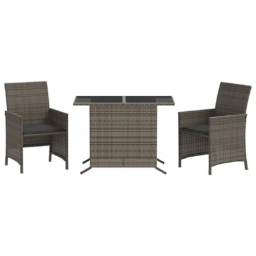 Maison Chic Ensemble de bistro 3 pcs avec coussins,Table + chaises + coussins de jardin gris résine tressée -GKD966822