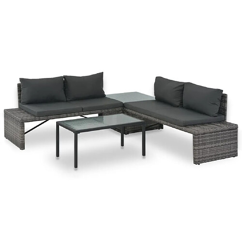 vidaXL Salon de jardin 3 pcs avec coussins Résine tressée Gris