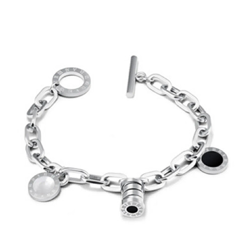 YP Select femmes en acier inoxydable rond chiffres romains pendentif chaîne bracelet en Argenté