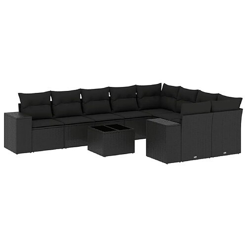 Maison Chic Salon de jardin 10 pcs avec coussins | Ensemble de Table et chaises | Mobilier d'Extérieur noir résine tressée -GKD45084