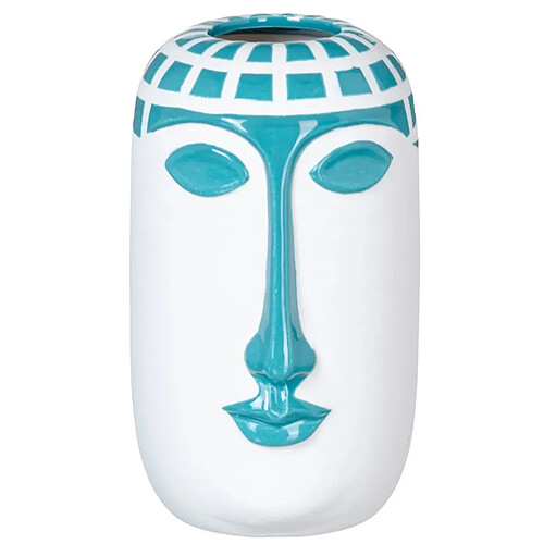 Vase Visage en céramique Blanc et Bleu