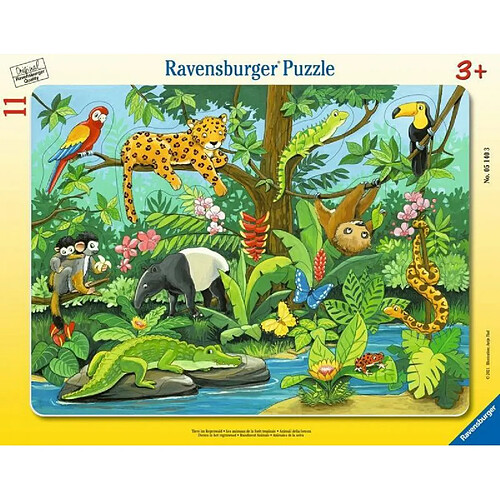 RAVENSBURGER PUZZLE- Tiere Im Dschungel Ravensburger 05140 Puzzle pour Enfants à partir de 3 Ans Motif Animaux dans la forêt Tropicale 11 pièces, Jaune