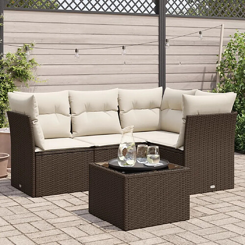 vidaXL Salon de jardin avec coussins 5 pcs marron résine tressée