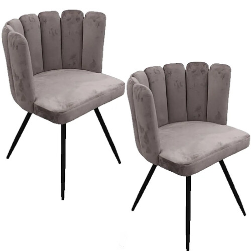 Toilinux Lot de 2 Chaises design effet velours Ariel - Gris