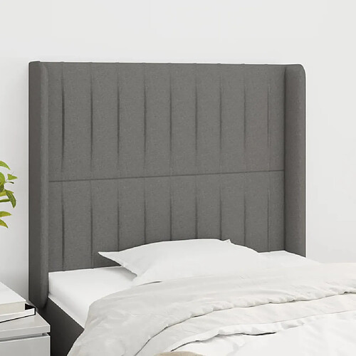 vidaXL Tête de lit avec oreilles Gris foncé 93x16x118/128 cm Tissu