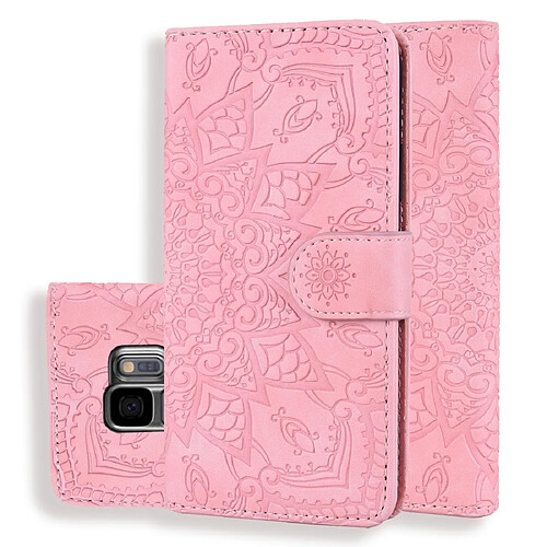 Wewoo Coque Étui en cuir gaufré à motif de mollet plié design double avec fentes pour portefeuille et porte-cartes Galaxy S9 rose