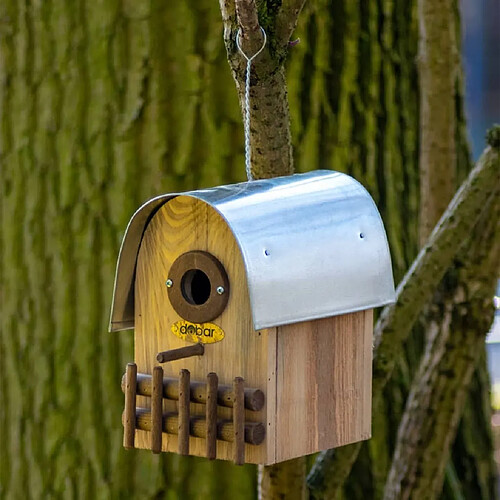 dobar Nichoir à oiseaux Amber et toit arrondi en zinc naturel/argenté