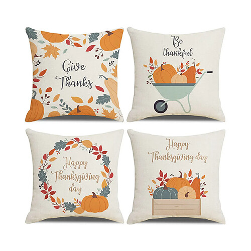 P138 4PCS 45 * 45cm Thanksgiving Pumpkin motif Linge Taie d'oreiller Maison de vacances Chambre à coucher Décoration Couverture Canapé Coussin Couverture