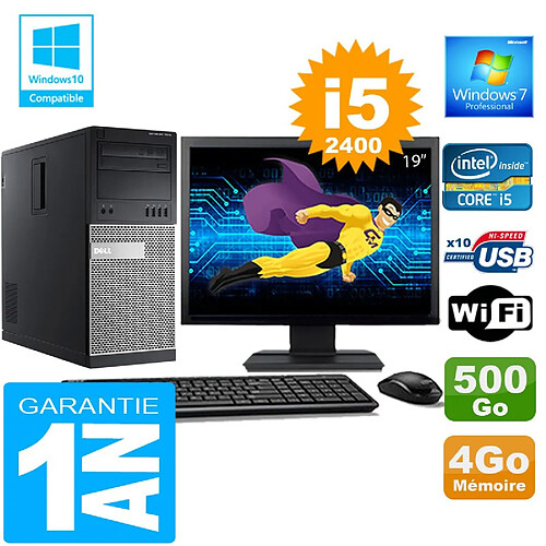 PC Tour DELL 7010 Core I5-2400 Ram 4Go Disque 500 Go Wifi W7 Ecran 19" · Occasion